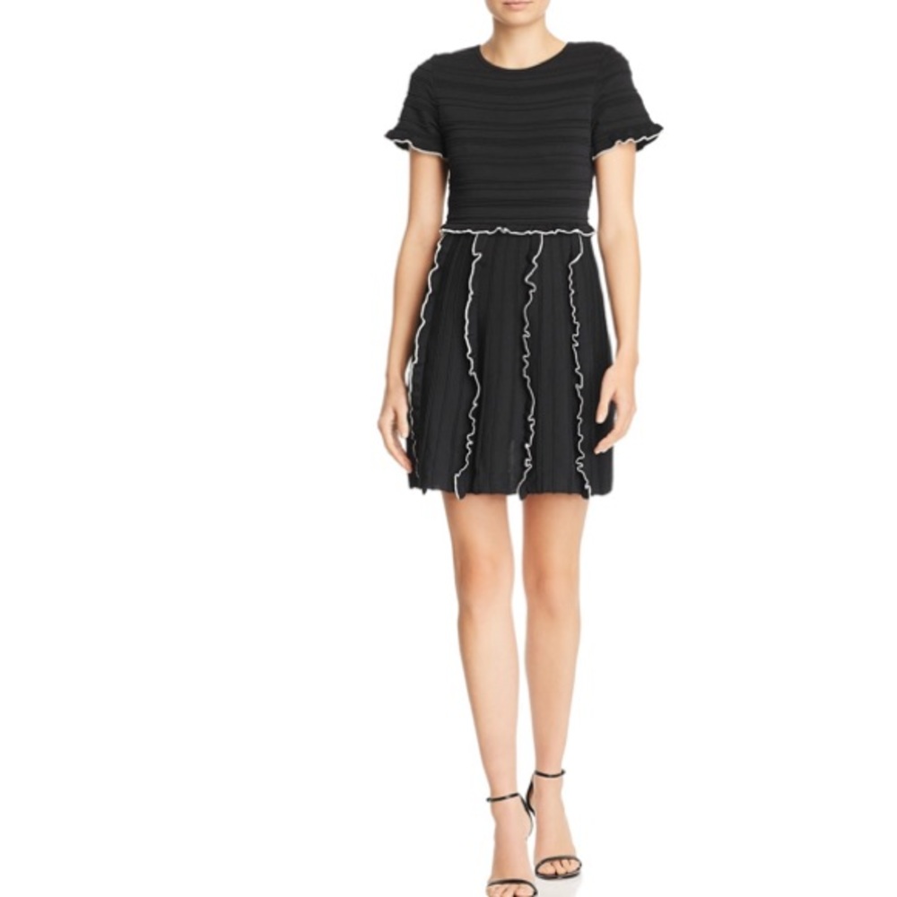 Parker Lenny Ruffle-trim Knit Mini Dress In Black